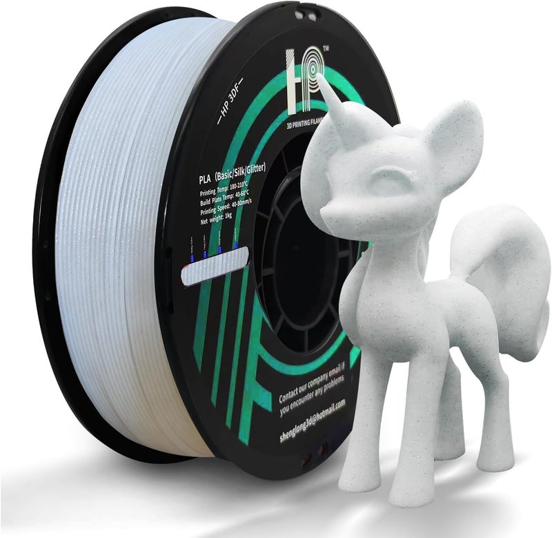HP3DF Glitter PLA Filament, Twinkling 3D Printer Filament, PLA Filament 1.75mm Dimensional Accuracy +/- 0.02mm, 1KG Spool (2.2 lbs), Fit Most FDM Printer (Glitter White) - Image 1